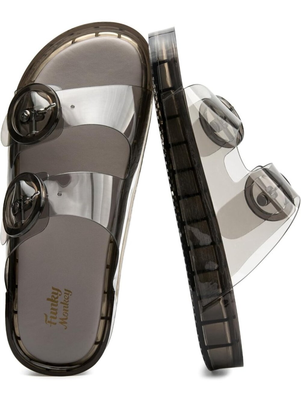 Women's Grey Chunky Slip-on Beach Slides Adjustable Buckle Casual Jelly Sandals